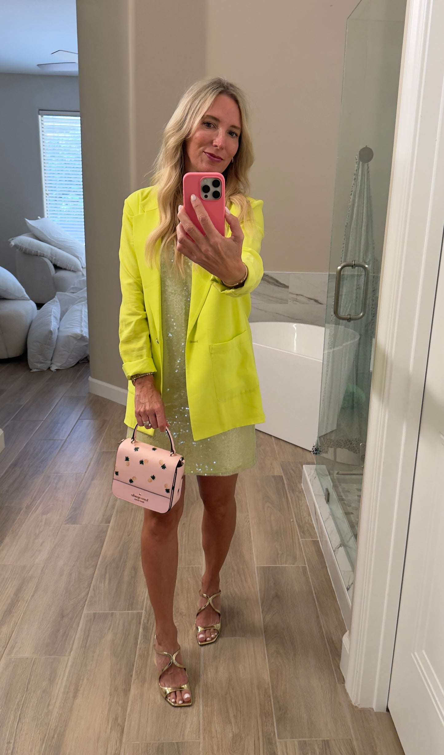 Sequin Light Lime Green V-Neck Mini Dress