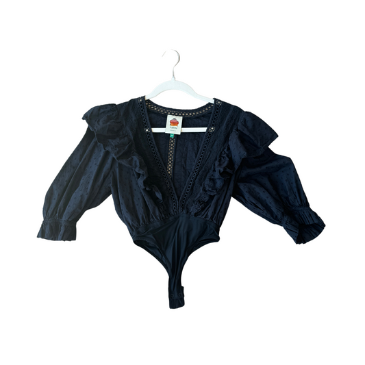 Black Eyelet Body Suit Cotton Blouse