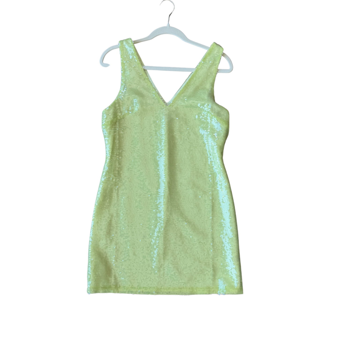Sequin Light Lime Green V-Neck Mini Dress