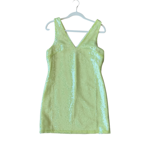 Sequin Light Lime Green V-Neck Mini Dress
