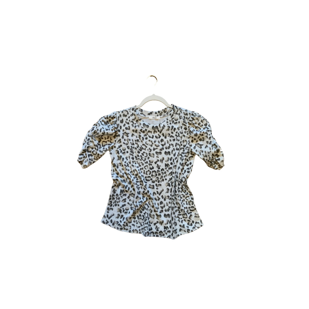 The Maria Puffed Sleeve Leopard Print Mini Thermal Knit Top