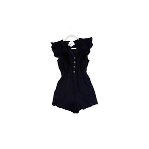 The Simone Black Flutter Sleeve Button Front Breezy Shorts Romper